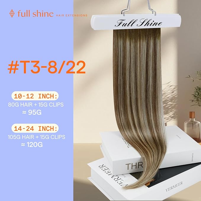 Full Shine Balayage Brown Clip in Hair Extensions Human Hair Brown to Light Brown Mix Light Blonde Remy Hair Extensions Straight Clip in Extensions for Women 20 Inch 7 Pcs 120 G