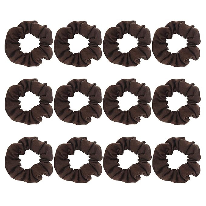 Cotton Hair Scrunchies Single Jersey Solid Color Ponytail Holders Elastic Hair Ties for Women Accessories (Coffee)