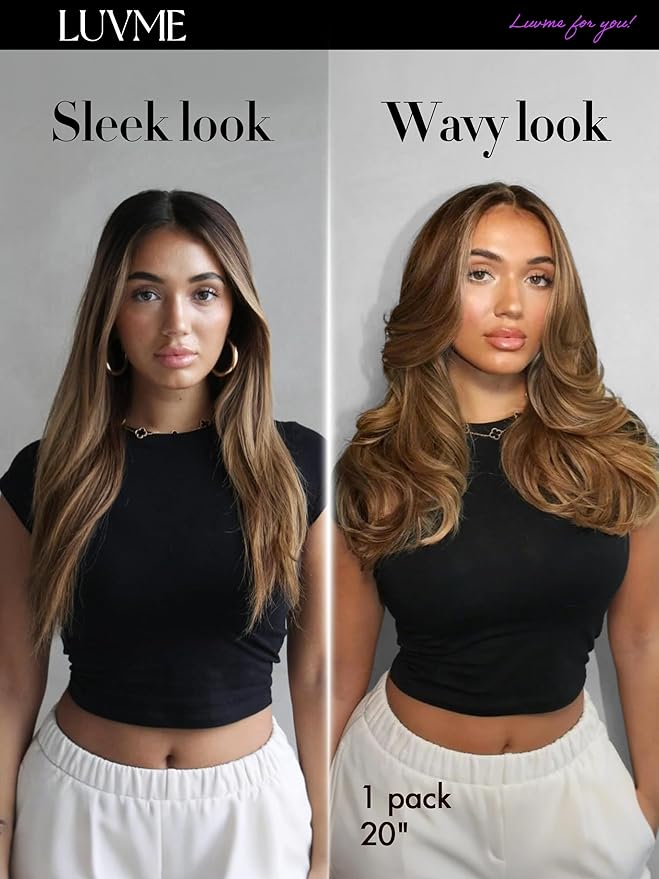 LUVME Straight Seamless 110g 7Pcs Clip in Hair Extensions Full Max with 16inch Remy Human Hair Extensions, Highlight Color 100% Real Soft Human Hair