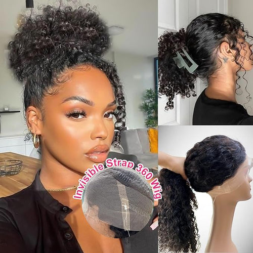 360 Glueless Wigs Human Hair 30 Inch Pre Plucked Hidden Strap Deep Wave Lace Front Human Hair Wigs With Drawstring 180 Density Wet and Wavy HD Full Lace Front Wigs Human Hair