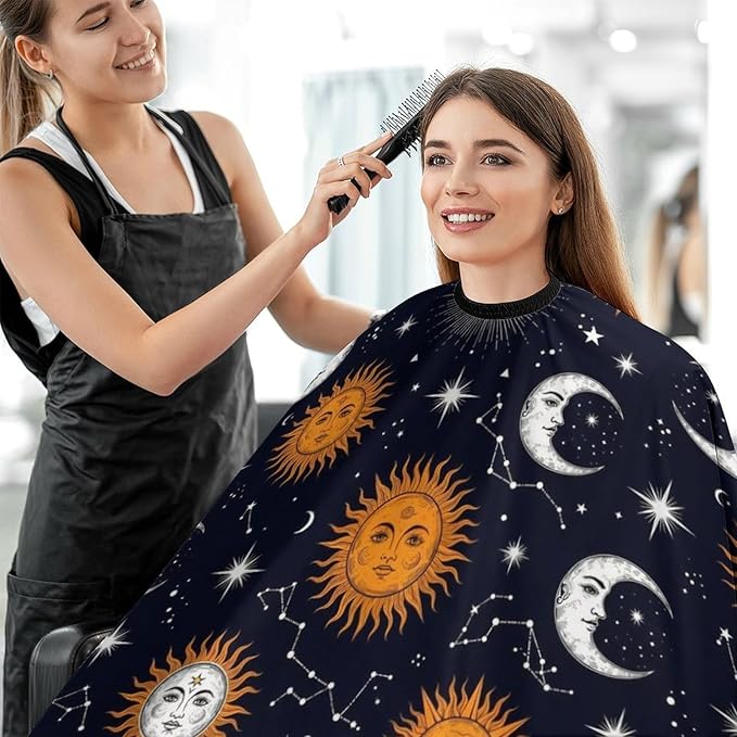 Full Coverage Professional Salon Cutting Barber Hairdressing Cape, Dyeing Salon Apron Sun Moon Stars Constellation Hair Cutting Cloak for Hair Cutting Styling