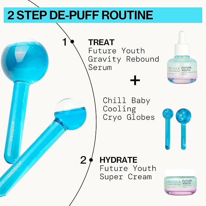 Pacifica Ice Roller Cryo Globes – Cooling Glass Facial Massager for Face, Eyes & Neck – Cold Therapy Beauty Tool for Puffy Eyes, Dark Circles, Redness, Wrinkles – Skin Care Gift for Women & Men