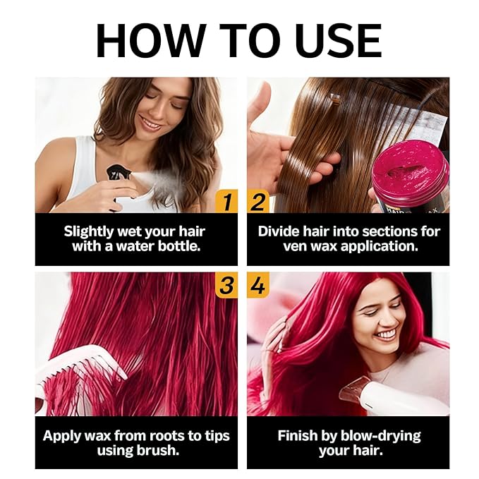 6 Colors Temporary Hair Color Wax for Christmas Party-Green Purple Orange Pink Red Blue Washable Dye for Kids, Men&Women | Stocking Stuffers | Non-Sticky Hair Dye Wax for Cosplay Party&Daily Fun(4 oz)