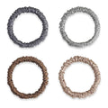 22 Momme 100% Mulberry Silk Hair Ties, Well-Hold Elastic for No-Damage (4Pack, Charcoal, Coffee, Brown, Grey), 6A, Scrunchies, Reduces Frizz & Breakage, OEKO-TEX Certified
