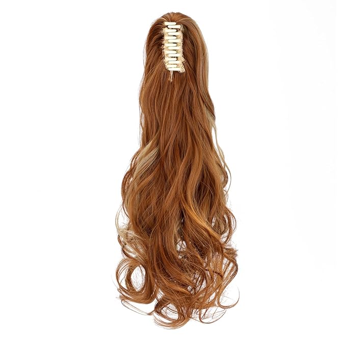 Claw Clip Ponytail Extension 18" Clip in Wavy Ponytail Hair Extensions Long Pony Tails for Women Extensions Light Auburn Wave Hairpiece