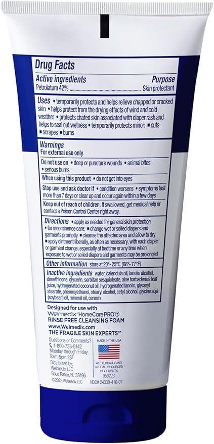 Welmedix Fragile Skin Protective Ointment Hospital Grade Healing Ointment, Barrier Cream & Skin Protectant w/Calendula for Treatment of Eczema, Psoriasis, Dermatitis, Bed Sores, Chafing (5oz Tube)