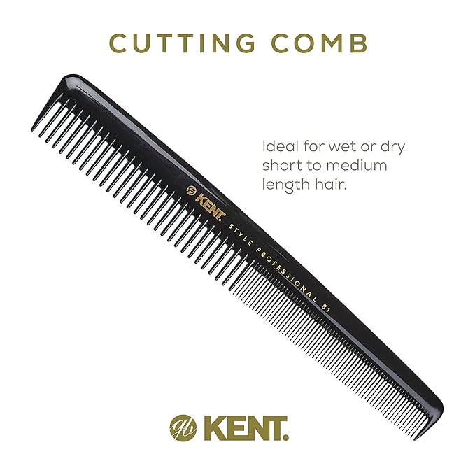 Kent SPC81 Salon-Style Dressing Cutting Comb with Wide and Fine Teeth - Professional Barber Haircut Comb for Styling and Teasing for All Hair Types - Kent Quality Barber Supplies