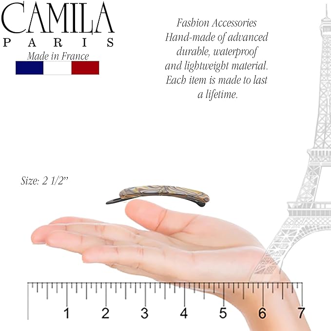 Camila Paris CP2818 French Hair Barrette Clip for Girls, Handmade, Onyx, Metal-Free Closure Strong Hold Grip Hair Clips for Women, No Slip and Durable Styling Girls Hair Accessories, Made in France