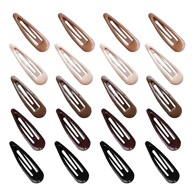 20 PCS Metal Snap Hair Clips Water Drop No Slip Barrettes for Women Bright Small Hair Clips For Thick And Thin Fine Hair,Black Beige Brown,1.97 x 0.5 In.