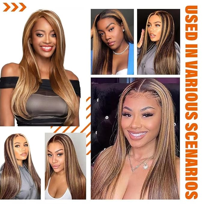 13x6 Ombre Lace Front Wigs Human Hair for Women 180 Density 4/27 Highlight Colored HD Transparent 30 Inch Straight Lace Front Wig Human Hair Pre Plucked Glueless Lace Frontal Wigs