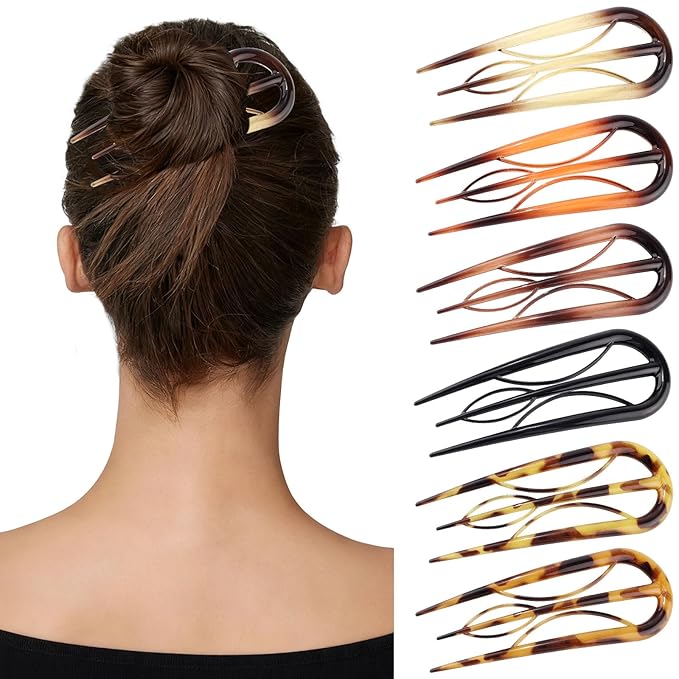 6 PCS French Hair Pins for Women - Large U-Shaped Hair Forks with Internal Teeth, Strong Hold for Thick & Thin Hair, Effortless French Twists, Updos, Buns & Chignons, Hairstyle Accessories