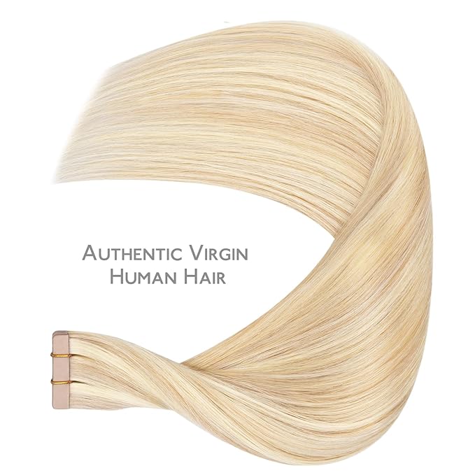 WENNALIFE Tape in Hair Extensions Human Hair Balayage Light Wheat Platinum Blonde Tape in Extensions, 10pcs 30g 24 inch Remy Invisible Tape Ins Straight Colored Soft Real Human Hair Tape in Extensions