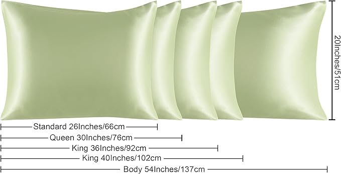 NTBAY 2 Pack Satin Standard Pillowcases for Hair and Skin, Luxurious and Silky Pillow Cases with Envelope Closure, 20x26 Inches, Sage Green