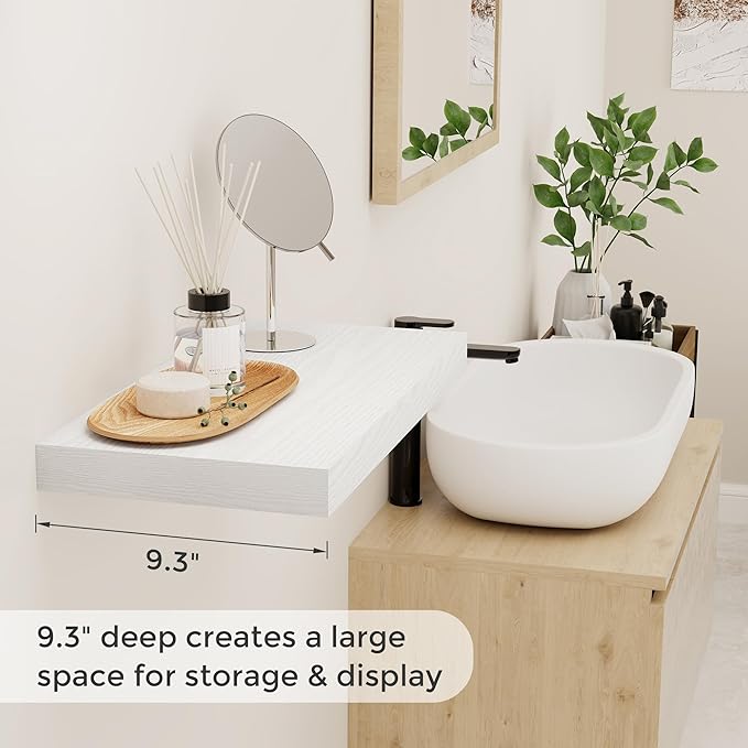 Fun Memories White Floating Shelves 16 Inch Long, 9 Inch Deep Wall Shelf for Bathroom, 16 x 9 Floating Shelf for Living Room, Bedroom, Kitchen, Rustic Wood Shelves for Wall, Set of 2