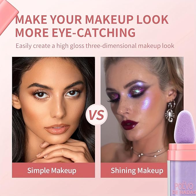 URQT 3 Color Polvo De Hadas Fairy Dust Highlight Patting Powder - Full Body Contouring and Clavicle Pearlescent Patting Powder for Face and Eye, Halloween Sparkling Body Glitter Powder (Trio)