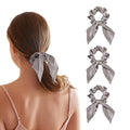 THXSILK 100% Mulberry Silk Bow Scrunchies 3-Pack, 22 Momme Mulberry Silk Hair Ties for Women, Cute Bunny Ear No Damage Ponytail Holders, Fashion Hair Accessories for Girls(M, Grey)