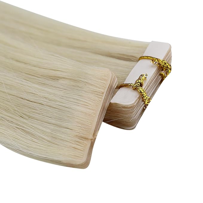 Full Shine Injected Tape Hair Extensions 5Pcs Color 1000 Blonde Virgin Intact Tape in Hair Extensions Seamless Skin Weft Tape ins Extensions 16 Inch Human Hair Extension 10Gram Straight Hair