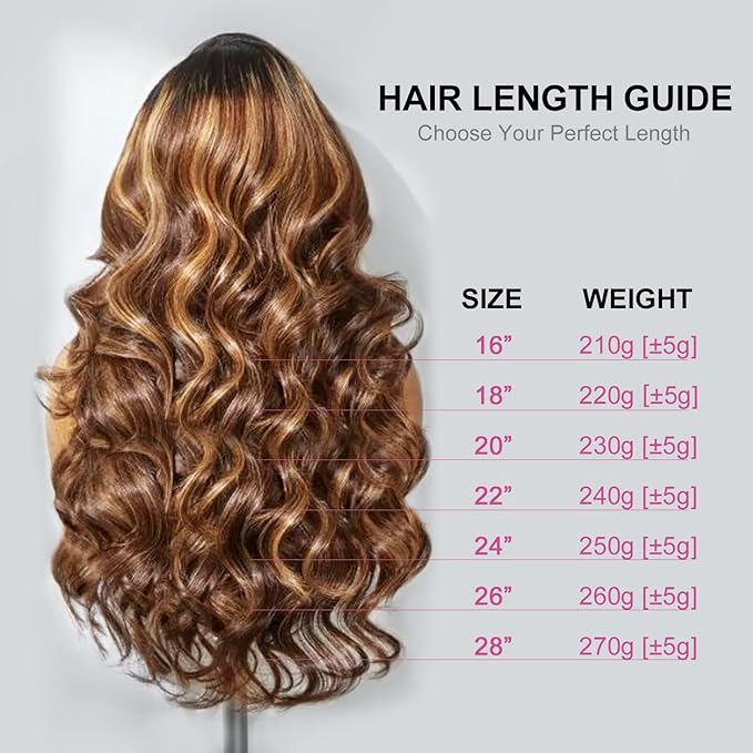 210% Density 13x6 Highlight Ombre Full Lace Frontal Wigs Human Hair 12A Body Wave Brazilian Human Hair Pre Plucked 4/27 Honey Blonde HD Glueless Transparent Lace with Baby Hair 26 Inch