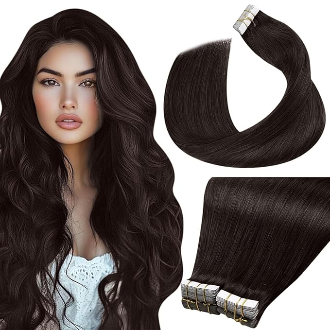 LaaVoo Human Hair Tape in Extensions Darkest Brown Tape in Hair Extensions Real Hair Tape on Hair Extensions Human Hair for Women Seamless 22inch 40pcs 100g