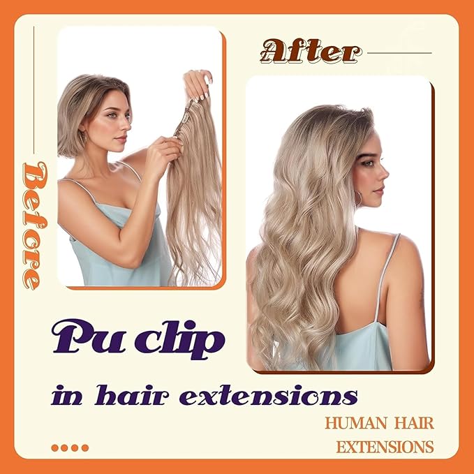 Full Shine Clip in Hair Extensions Dark Brown Human Hair Clip ins with Caramel Blonde Highlights Invisible Clip in Hair Extensions Human Hair 20 Inch PU Weft Add Volume 8 PCS 120 G