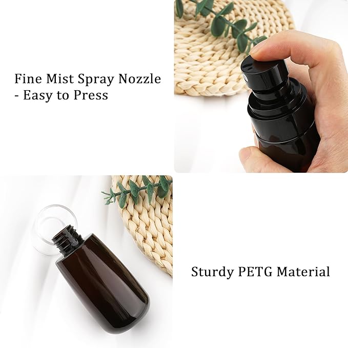 Cosywell Travel Spray Bottle 2oz 60ml 3 Pack TSA Approved Leak Proof Fine Mist Spray Bottles Empty Plastic Refillable Spray Bottle for Perfume Essential Oils Toners Rose Water Cosmetics（3Brown）
