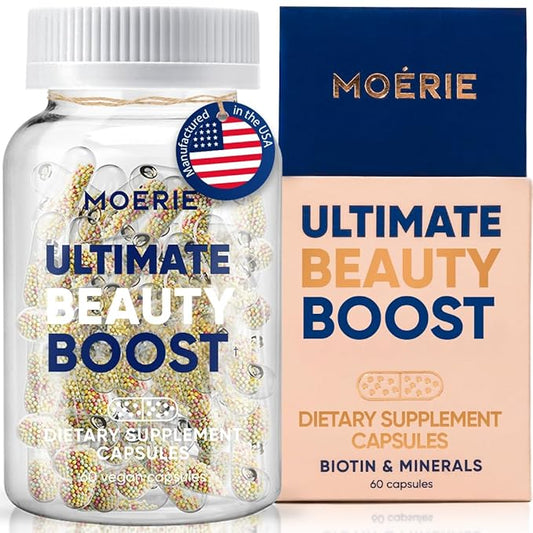 Moerie Ultimate Hair Boost Supplement for Women & Men - Hair, Skin & Nails Vitamins with Biotin & Minerals - 60 Capsules