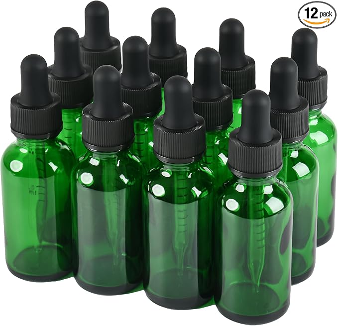 12 Pcs, 1oz Dropper Bottle, Green Glass Eye Dropper Bottle,Tincture Bottles with Dropper, Leak-Proof Design, Stronger Suction, for All Kinds of Mixed Liquids