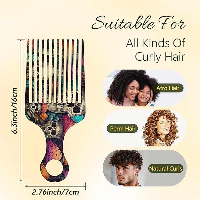 2 Pcs Afro Pick Comb for Natural Curly Hair,Portable Styling Hair Pick for Travel,Anti-Static,Cute Afro Comb for Women Men and Girls(Orange-T9)