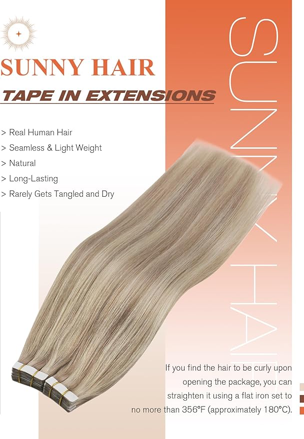 Sunny Hair Blonde Tape in Hair Extensions Human Hair Ash Blonde Highlight Bleach Blonde Hair Extensions Tape in 20 Inch Remy Tape in Txtensions for Women Wedding 20Pcs 50g