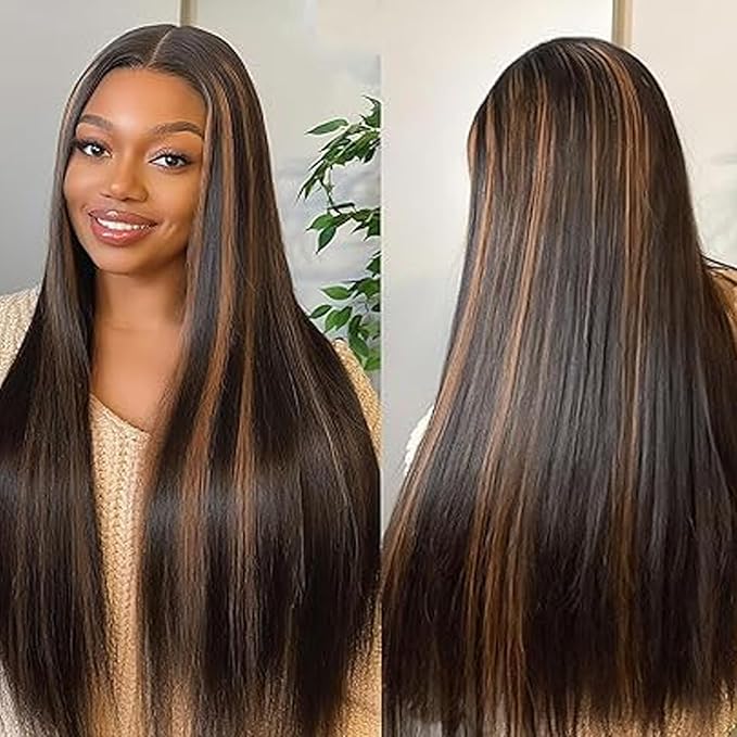Ombre Lace Front Wig Human Hair 1B/30 Highlight Straight Wigs 13X6 Transparent Lace Frontal Glueless Wigs Honey Blonde Colored Human Hair Pre Plucked for Women 30inch