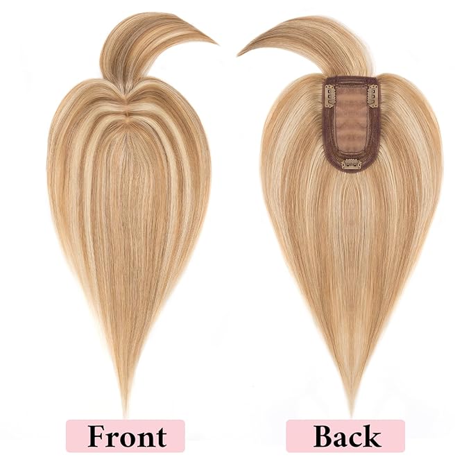 SEGO 100% Real Human Hair Toppers with Bangs,Silk Base 150% Density Clip in Topper Top 2.7”x5.1” Hair Pieces for Women with Thinning Hair/Hair Loss Cover Gray Hair