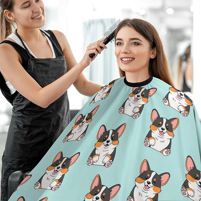 Extra Long Hair Cutting Salon Cape, Haircut Apron Cute Corgi Dog Hair Cutting Cloak for Hair Dye