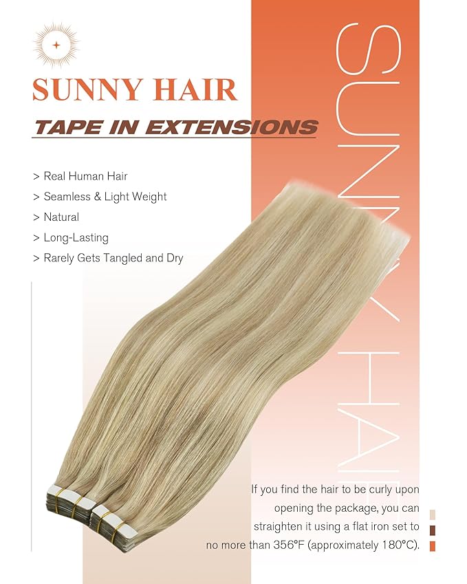 Sunny Hair Tape in Hair Extensions Real Human Hair Invisible Remy Hair Extensions Tape ins for Women Dark Blonde Highlights Light Blonde 20 inch 20Pcs 50G