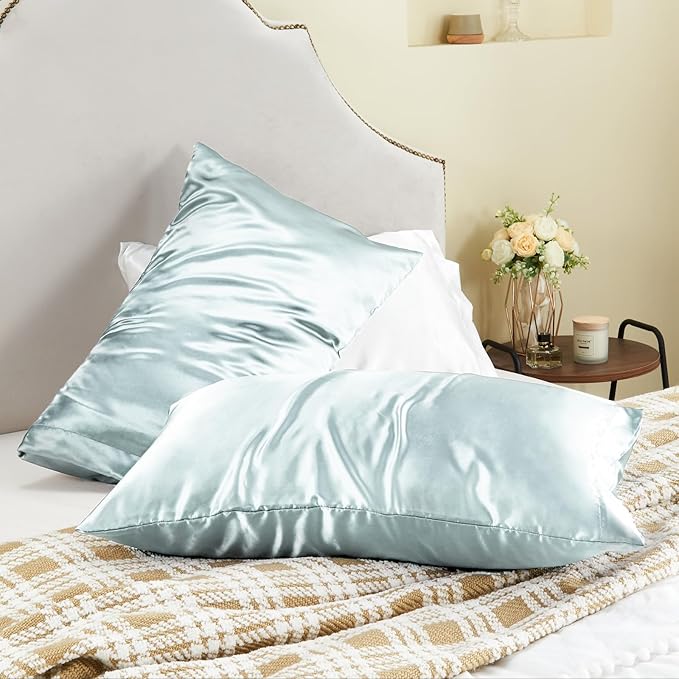 BEDELITE Satin Pillowcase for Hair and Skin, Super Soft and Cooling Similar to Silk Pillow Cases 2 Pack with Envelope Closure, Gift for Women Men(20"x40" King Size, Stone Blue)