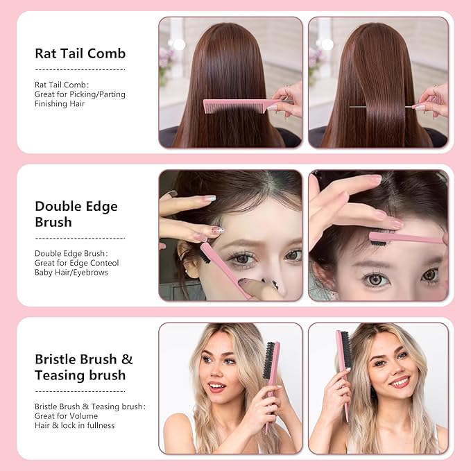 Curl Defining Brush, Curly Hair Brush, Slick Back Hair Brush, For Combing and Shaping Curls in All Hairstyles to Reduce Pulling (Pink)