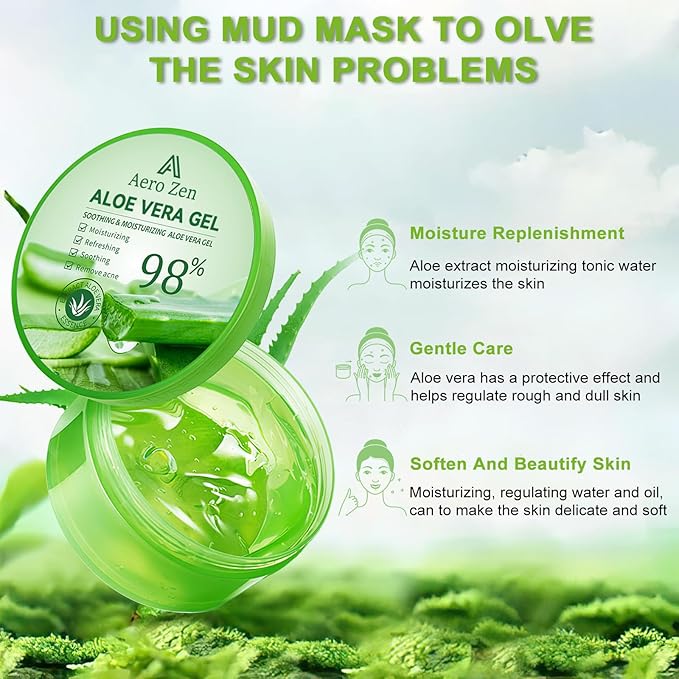 Organic Aloe Vera Gel for Face & Body Made within 12 Hours of Harvest, 98% Pure Aloe Vera Gel for Skin,Scalp,& Hair, Soothing Aloe Face Moisturizer,Multipurpose Skin Care（10oz）