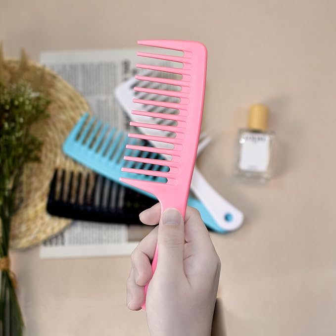MODENGKONGJIAN 4PCS Wide Tooth Comb, Large Hair Detangling Comb Styling Comb for Curly, Wet, Long Hair (Black & Blue, Polypropylene (PP))