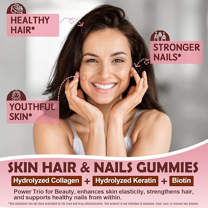 Hydrolyzed Collagen Peptides, Marine Gummies for Women Men, Multi Collagen Type I II III V & X for Hair Growth, Healthy Skin Nails - Collagen Gummy w/ Hair Vitamins Biotin Keratin & Vitamin D3, 120Cts