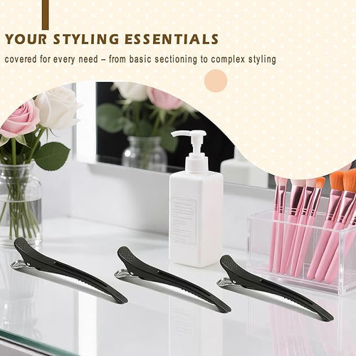 12 PCS Duckbill Hair Clips for Sectioning - 4.3” Professional Non-Slip Hair Clamps with Silicone Band, Gentle No-Mark Hold for Thick Hair, Styling & Coloring