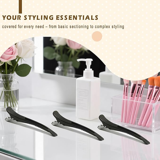20 PCS Duckbill Hair Clips for Sectioning - 4.3” Professional Non-Slip Hair Clamps with Silicone Band, Gentle No-Mark Hold for Thick Hair, Styling & Coloring, Salon Hairdressing Accessories
