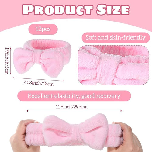 25 Pcs Pink Spa Headband Bulk, Elastic Makeup Headbands for Women, Soft Coral Fleece Hair Band for Washing Face, Cute Bow Hair Bands for Face Washing Shower Skin Care Yoga