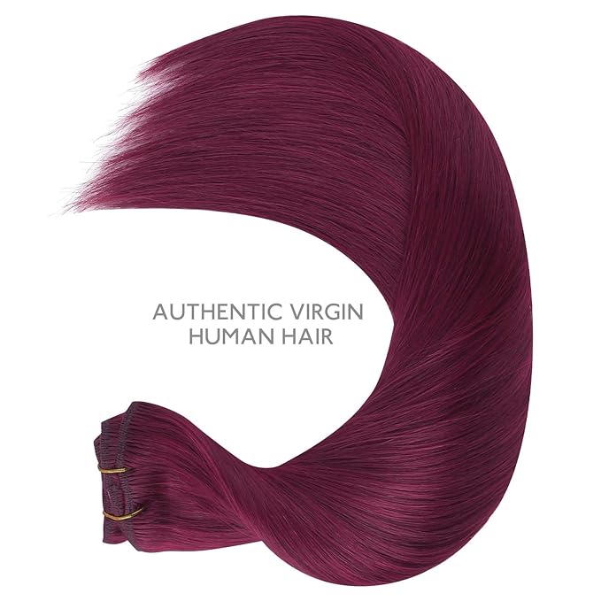 WENNALIFE Clip in Hair Extensions Real Human Hair, 20 Inch 120g 7pcs Remy Hair, Light Burgundy Straight Natural Coloured Extensiones De Cabello Humano Con Clip Ins