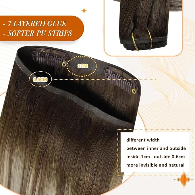 Full Shine Brown Extensions clip in Balayage Brown with Blonde Seamless Hair Extension Short 12 Inch Hair Extensions Clip in Human Hair for Women 12 Inch 95 Grams 8 PCS