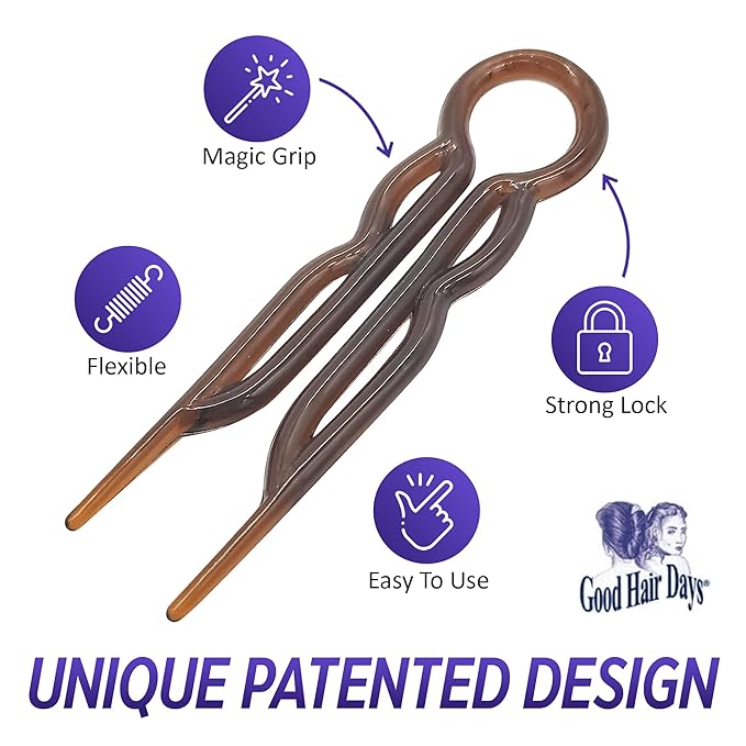 Good Hair Days Hair Pins - 2 1/2" Plastic, U-shaped Magic Grip Hairpins, Strong Durable Pins For Fine, Thick & Long Hair, Styling Accessories - Black, Set of 10