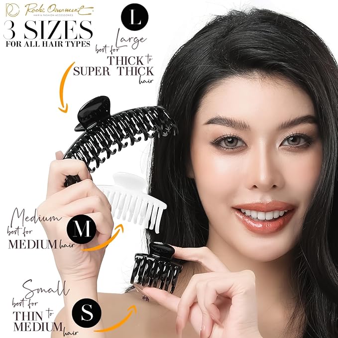 RC ROCHE 6 Pcs Double Claw Hair Clip Tooth Claw Clip Grip Tooth Jaw Clamps Thin Fine Hair Strong Hold No Slip Undo Clutchers for Women, Small Black & White