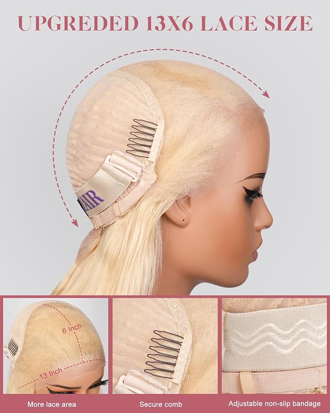 22 Inch 613 13x6 Lace Front Wig Human Hair 180 Density Blonde Wig Human Hair Body Wave 100% Real Human Hair True Length Random Dyeing No Shedding No Synthetics Triple Lifespan 3X