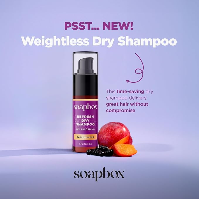 Soapbox Dry Shampoo Powder - Non Aerosol Dry Shampoo Hair Powder - Hair Volumizer with Biotin, Rice Protein & Hazel Extract - Travel Size, Non-Aerosol & Vegan - 1.25oz