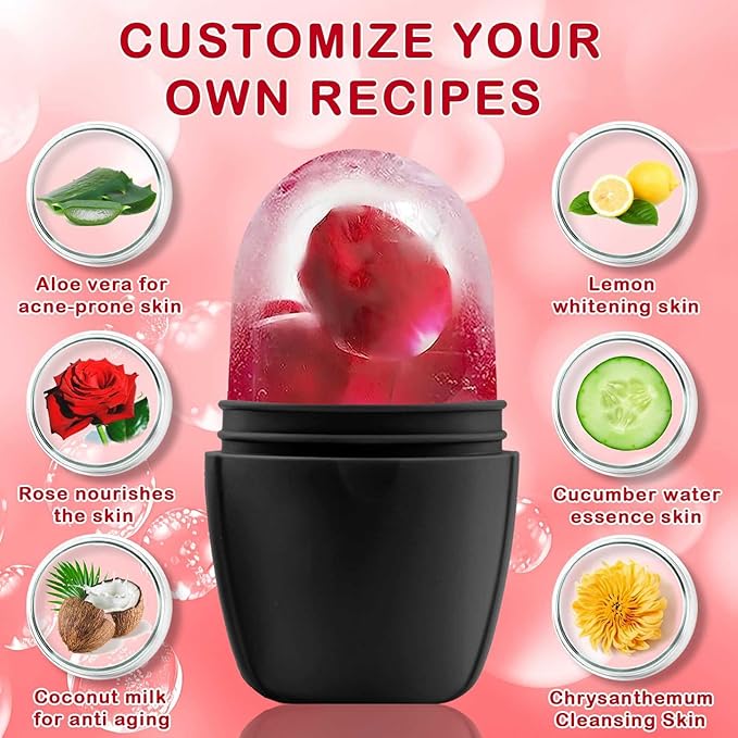 XHJRI Ice Face Roller Massager,Ice Cube Roller for Face, Eyes and Neck Naturally Conditioning and Skin Care,De-Puff Eye Bags,Reduce Migraine Pain,Reusable Massage Silicone Ice Mold (New Black)