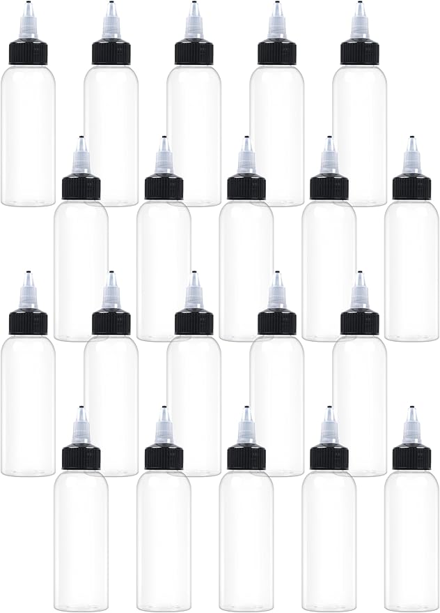 20 Pcs 2oz Plastic Squeeze Bottles with Twist Top Cap, 60ml Clear Dispensing Bottles, Empty Squirt Bottle for Liquids, Sauces, Arts, Crafts, Travel