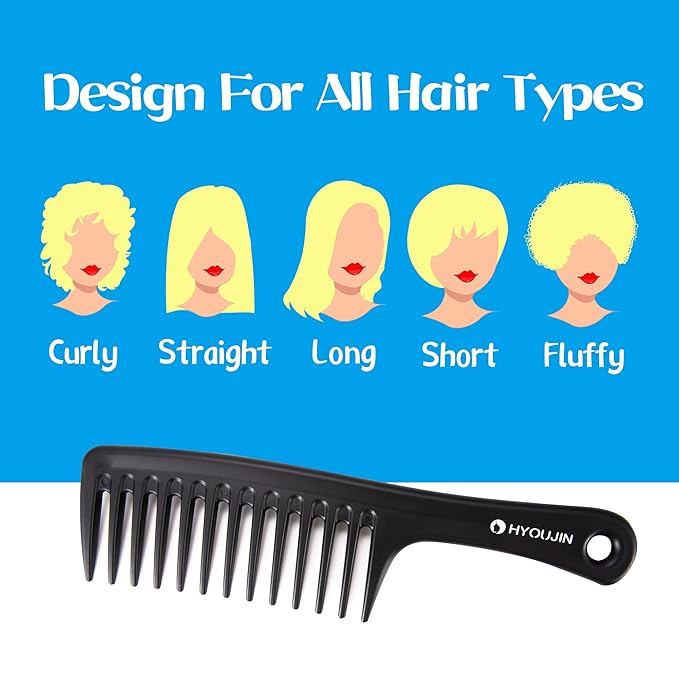 HYOUJIN Two Set Large Wide Tooth Comb Detangling Wet or Dry Combs for Shower, Hair Styling Brush for Natural, Curly, Long Hair for Women and Men